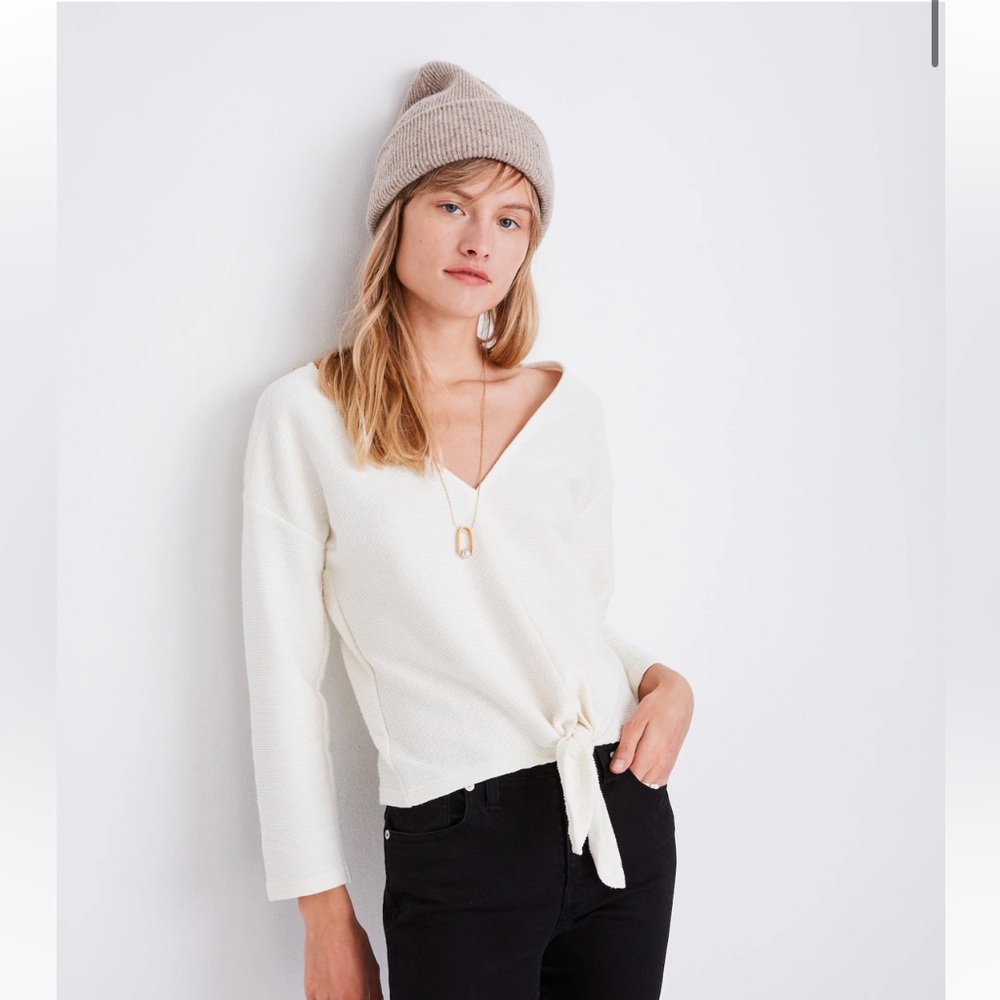 Madewell Texture & Thread long-sleeve tie front top